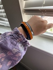 Vintage Chunky Halloween Alligator Carved Laminated Bakelite Bangle Bracelet
