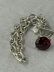 Giftcraft 2008 Bracelet Silver Tone Chain Link Red Crystal Charm