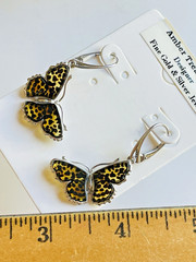 Butterfly Genuine Baltic Amber Earrings Vintage Egg Yolk Butterscotch Polish 老琥珀