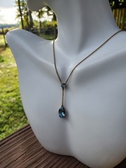 Antique Lavalier With Natural Aquamarine Gemstone 15k Yellow Gold