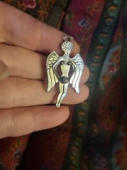 Vintage Sterling Silver Fairy Pendant Charm 925 Nude Angel Wings Holding Ball