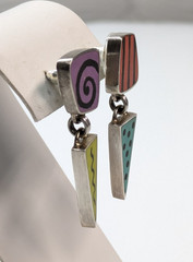 Susan Dyer Sterling Silver & Polymer Clay Artisan Swirl Pierced Earrings 1 5/8″