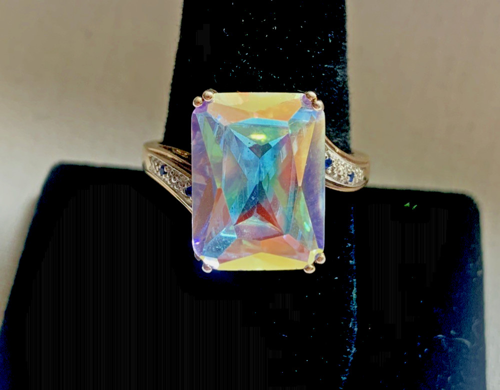 Vintage Gold Over Sterling Mercury Mist Topaz? Ring with Blue Accent Stones