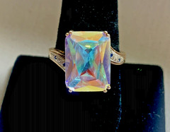 Vintage Gold Over Sterling Mercury Mist Topaz? Ring with Blue Accent Stones