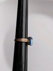 Vintage Art Deco UNCAS Faceted Blue Glass Rhinestone Gold Filled Ring sz 6.25