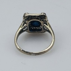 Antique 18k White Gold Art Deco Sapphire & Diamond Ring Size 5.5