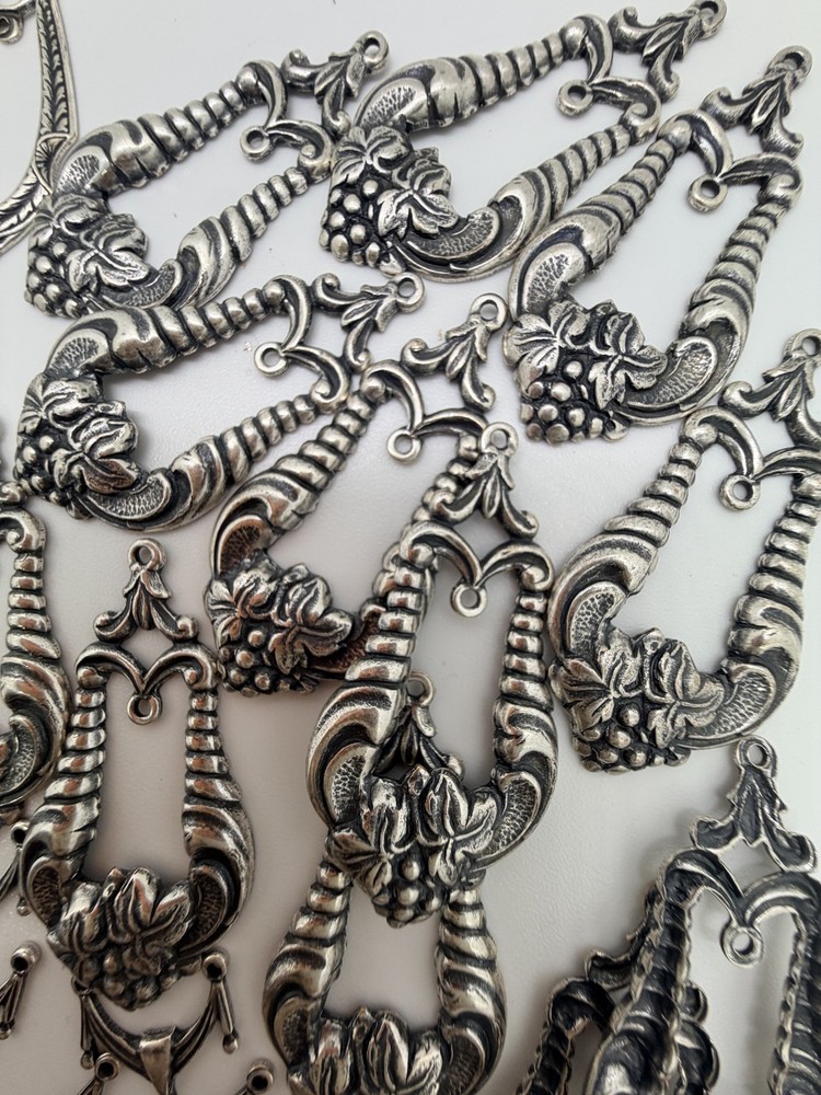 Vintage Silver Coated Brass Grape Cluster Drop Jewelry Findings Lot of 12