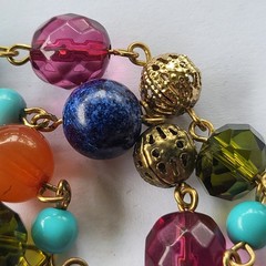 Multistrand Necklace Multicolored Bead Facets Round Made of Glass Plastic Metal