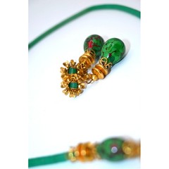 Signed Miriam Haskell 16–18” Green Marblette Bead Necklace Earrings Set Vintage