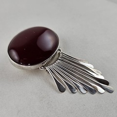 Sterling Silver Mexico AIS Brooch Pendant with Carnelian Stone 30.0g [8988]