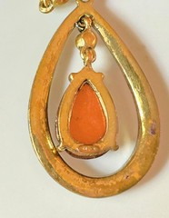 VTG.NR Signed Gold Tone Rhinestone Teardrop Pendant Necklace Amber Brown Glass