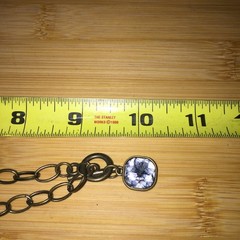 Vintage Pendant Necklace Antique Gold Tone Metal Long Acrylic Crystal Toggle