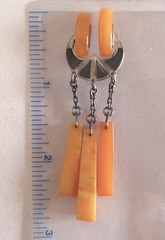 RUSSIA STERLING 875 BROOCH w EGG YOLK AMBER 2 7/8 INCHES