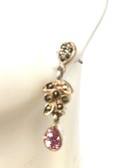 Vintage Pink Topaz Marcasite Dangle Stud Silver Earrings