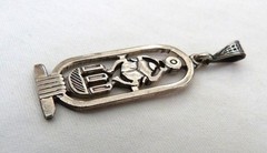 VINTAGE EGYPTIAN SCARAB BEETLE STERLING SILVER PENDANT ~ 1 3/4″ LONG