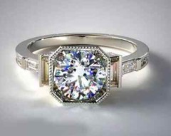 Art Deco 1.39Ct Round Lab Created Diamond 14K White Gold Finish Engagement Ring