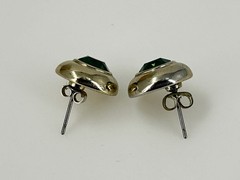 Vintage Green Glass Stone Pierced Earrings Gold Tone