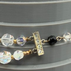 Vintage Black Clear Crystal Beaded Necklace Rhinestone Clasp 15″