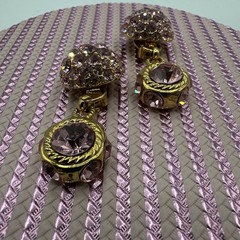Vintage Sparkling BLANCA Clip on Pink Rhinstones Dangle Earrings. See pics.