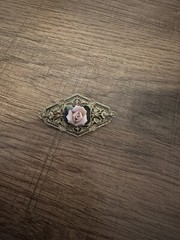 Vintage Bar Pin with Hand Made Genuine Porcelain Rose-no Brand