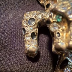 Gold Tone Leopard Gemstone Pendant Old Pawn Green Gem E