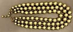 VTG Kramer Signed Triple Strand Graduated Faux Pearl Necklace Gold Tone 1950s