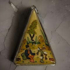 Vintage sterling hand-painted Persian mother-of-pearl 2″ pendant double sided
