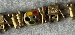 Slide Charm Bracelet Gold Tone Artist Painter Theme Paint Palette Easel Brushes