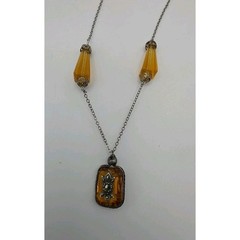 Vintage Art Deco Topaz Glass Bead Chain Czech Style Drop Markasite Necklace READ