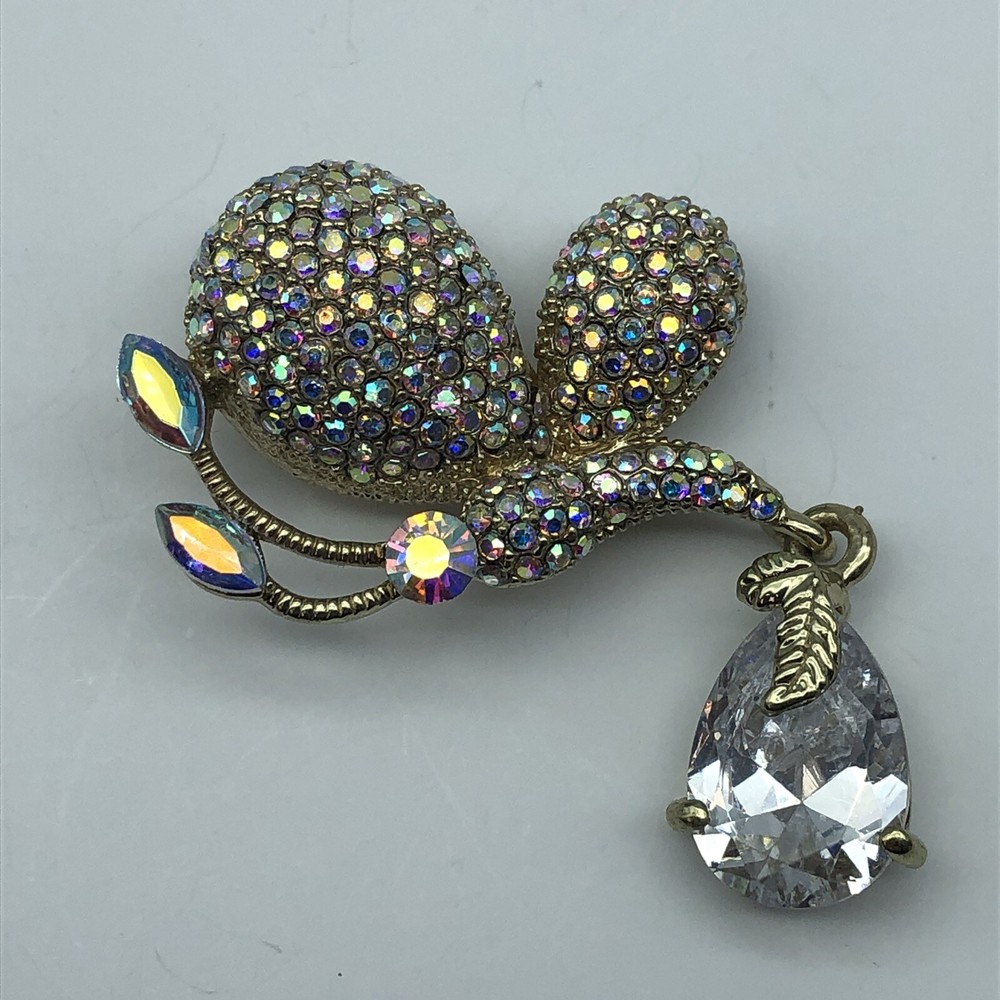 Beautiful Pave AB rhinestone butterfly brooch pin large dangle stone