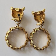 Vintage GRAZIANO signed gold tone Leopard Head Designer Runway Earrings Chunky