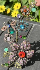 Large Floral and Butterfly Vibrant Multi-Colored Stone Brooch Pin Pendant