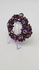 Vintage Purple Rhinestone Flower Wreath Brooch Aurora Borealis Pin Statement