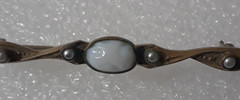 Vintage Metal Bar Pin with Milk Glass Center 2 inches Long