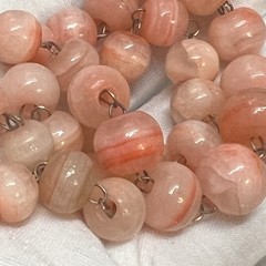 VTG Banded Calcite Necklace round beads 20″ Graduated Pink coral peach colors