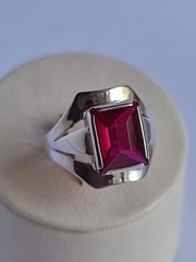 Old Vintage Soviet Union Silver 875 Ring USSR Red Stone Ruby Size US 7 (17 mm)