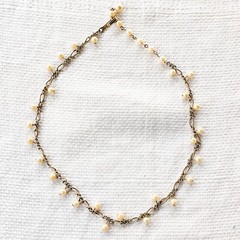 Vintage 1950s Faux Pearl Station Necklace Gold Tone Chain Romantic Cottagecore