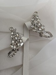 1950’s Ear Climbers Clip On Earrings Clear Rhinestone 2″