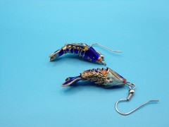 Vintage Cloisonné Blue Enamel Koi Fish Dangle Articulated Earrings French Wire