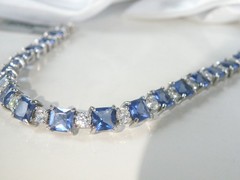 Sterling Silver 925 Simulated Large Sapphire Tennis Bracelet 7.5″