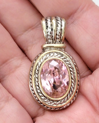 Vintage Crystal CZ Pink Topaz Gold & Silver Tone Detail Earrings & Pendant Set