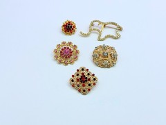 Lot of 5 Gold Tone & Multicolor Rhinestones Brooches Contemporary L-17