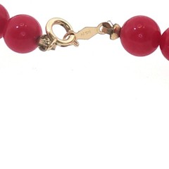 Vintage 14K Gold‑Marked Red Bead Necklace & Pierced Earrings Set – Classic