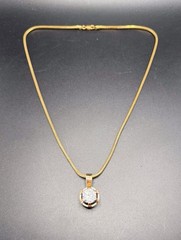 925 Sterling Silver Gold Vermeil 18” Chain Italy 10mm Crystal Pendant