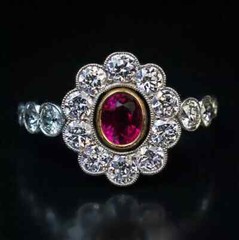 Vintage Art Deco Oval Ruby Lab Created Diamond 14K White Gold FN Engagement Ring