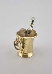 Antique 9k 9ct Yellow Gold Champagne Glass Bottle Ice Bucket Charm Pendant 1.8g