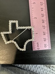 2 Texas State Rhinestone Rodeo Silver Toned Brooch Pin