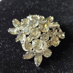 WEISS Gray Smoky Rhinestone Brooch Pin Silver Tone Vintage Missing Stones