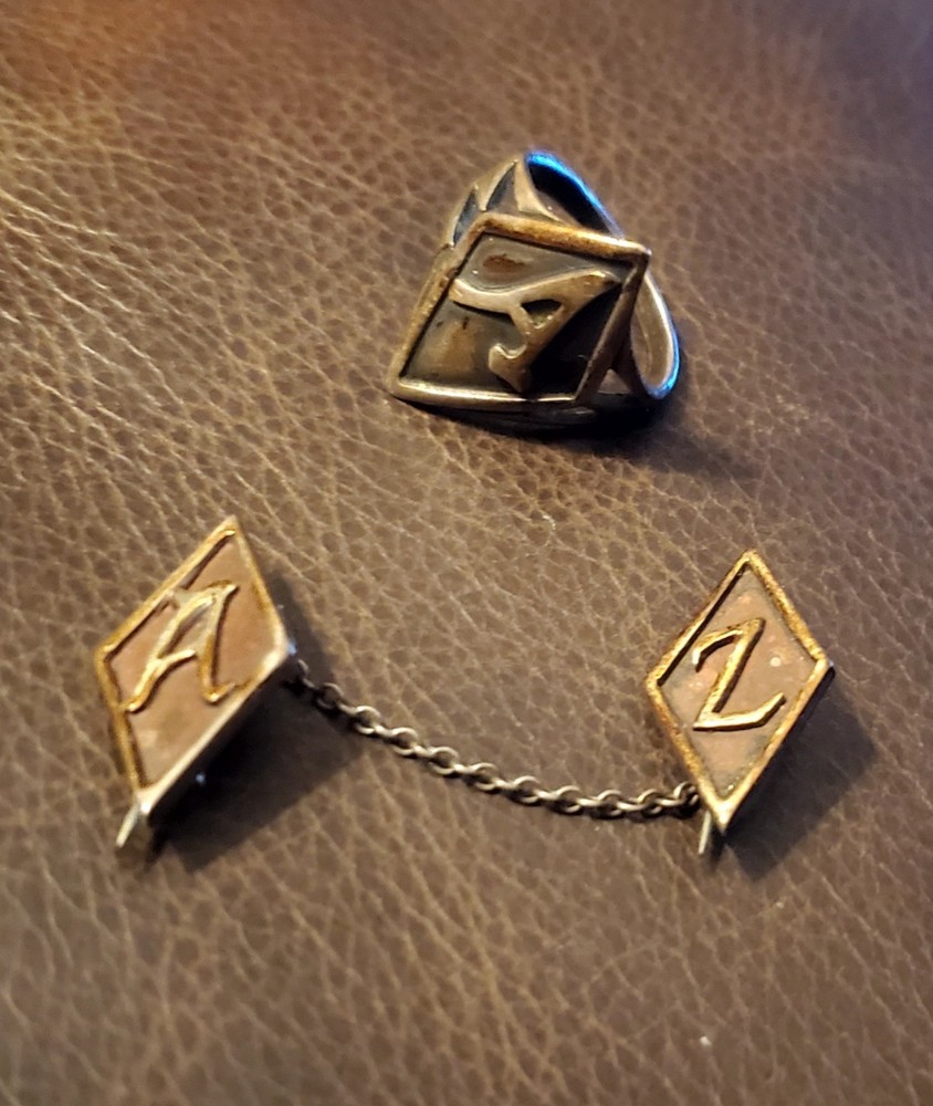 Vintage Early 1900’s Silver Ring Monogram “A” and Sweater/Lapel Pin “A,Z”