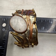 Vintage Brutalist Cuff Bracelet Mixed Metals Polished Stone 6.5”
